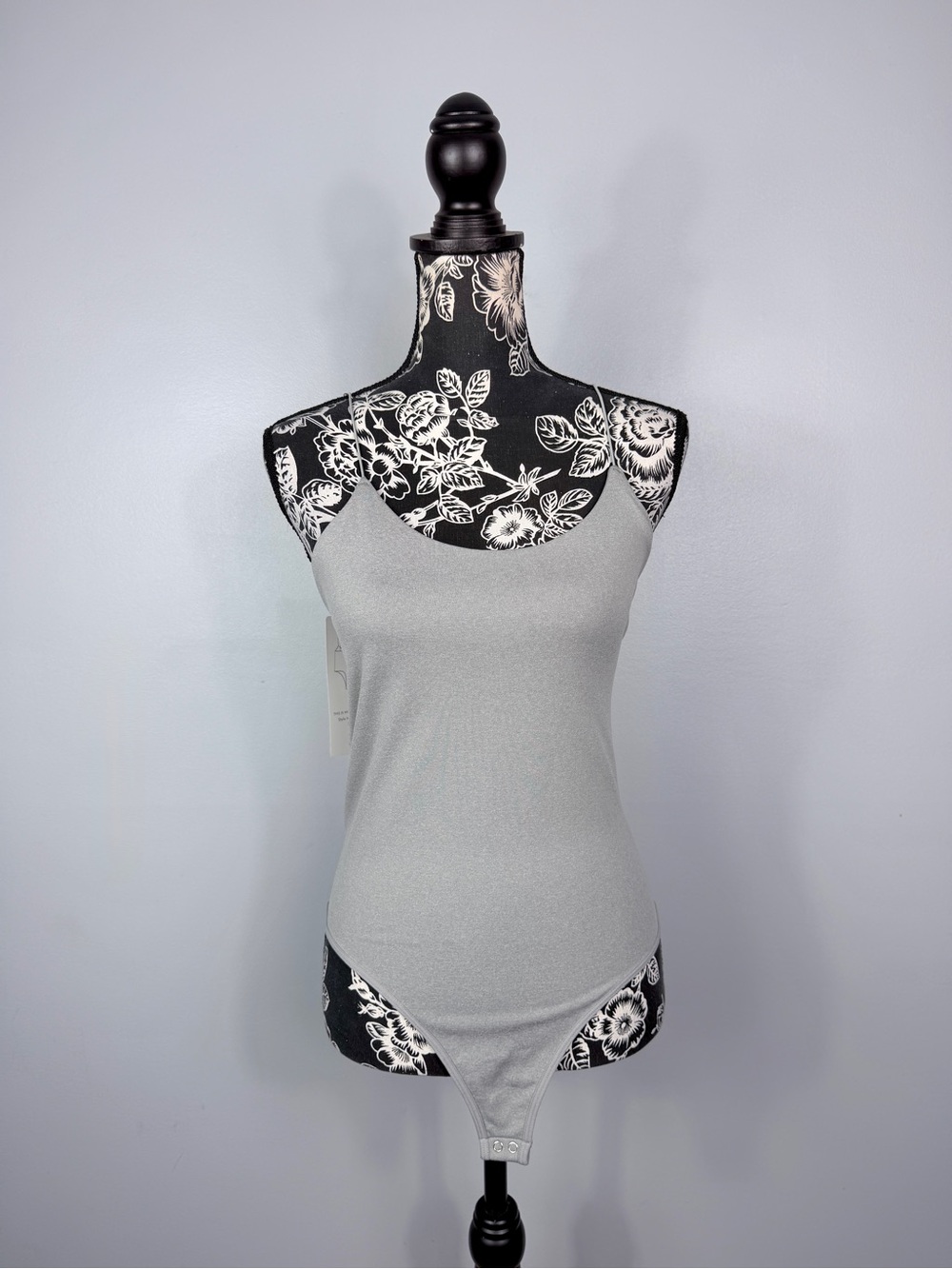 NWT Aura grey body contour stretch bungee strap bodysuit size L/XL